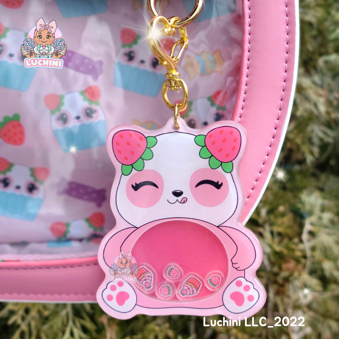 Strawberry Panda Shaker Keychain
